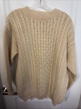 Classic Cream Cable-Knit Crewneck Sweater
